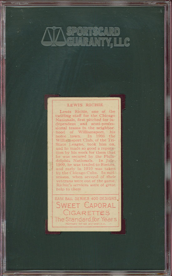 1911 T205 Sweet Caporal Lewis Richie SGC 50  