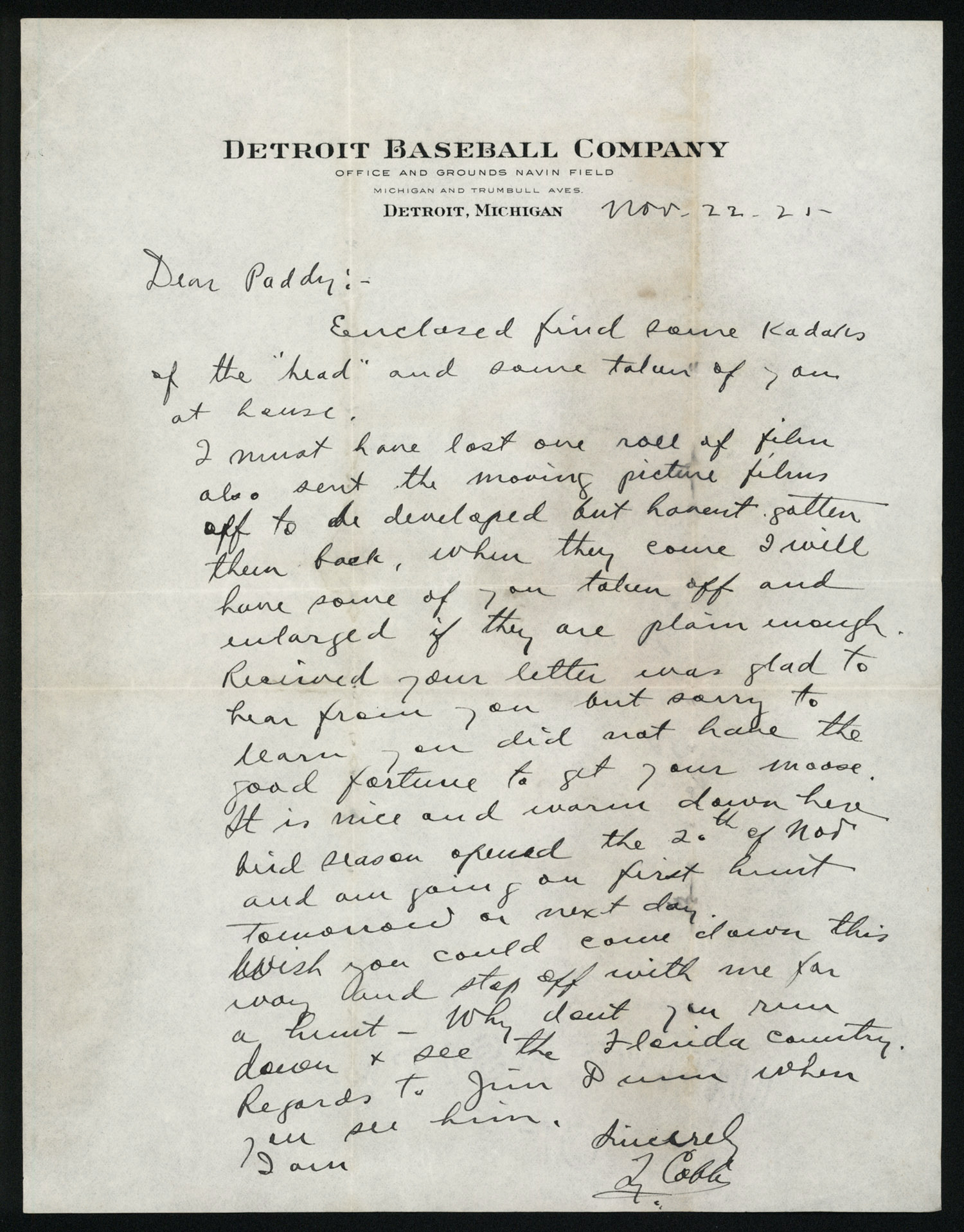 1925 Ty Cobb handwritten and signed letter PSA/DNA  